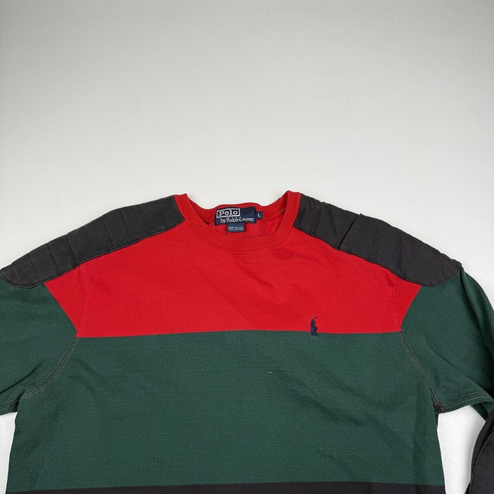 Vintage Polo Ralph Lauren Sweater Mens Large Striped Padded USA Rugby - Picture 2 of 7